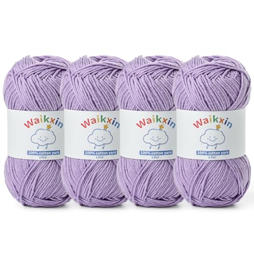 Image of Cotton Yarn for Crocheting - 524.9yds / 7.05oz Baby Yarn for Crocheting Soft - 100% Milk Cotton Yarn 5 Ply Crochet Amigurumi Yarn for Crafts&Puzzle /Socks /Hats(4 Light Purple)