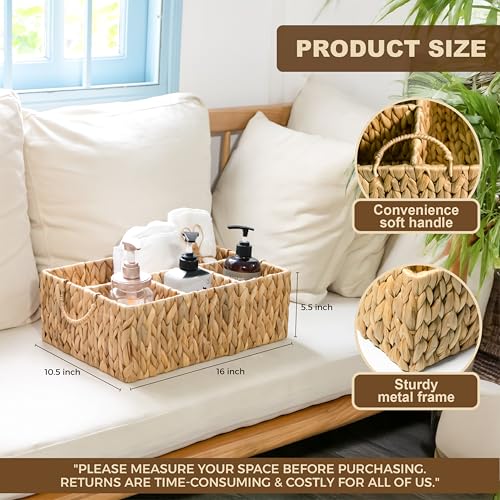Image of KOKODO Divided Storage Basket Woven Natural Basket Hyacinth for Organizing Bathroom Kitchen Shelves Office Supplies Organization Everyday Wicker Storage Baskets 4 Section Rectangular Tray