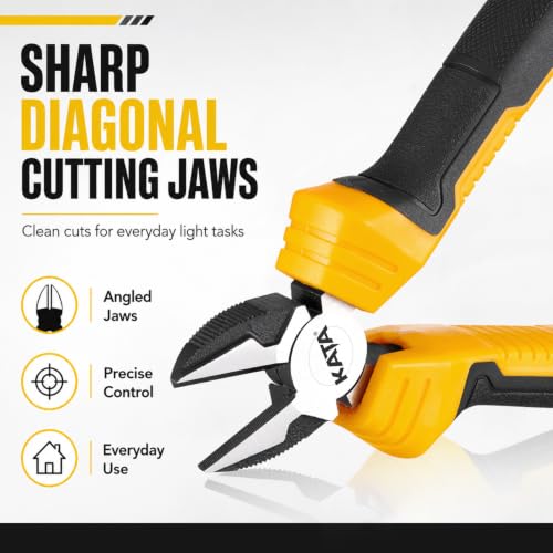 Image of KATA 6-Inch Diagonal Cutting Pliers, Wire Cutter for Home Repair and Crafts | Compact diagonal side cutter for soft wire, zip ties, cable ties, chicken wire, garage DIY, home tasks with comfort grip