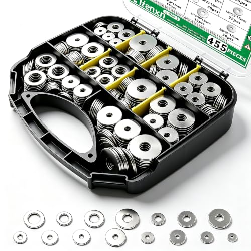 455PCS Fender Washers Assortment, 304 SS, 15 Metric Sizes, M3-M12