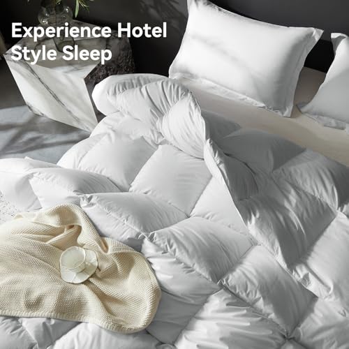 Image of L LOVSOUL Goose Feather Down Fiber Comforter Queen Size, 100% Organic Cotton Fabric Duvet Insert,1200TC,750+Fill Power, Hotel Collection, Light Weight Light Grey with 8 Tabs,90X90IN