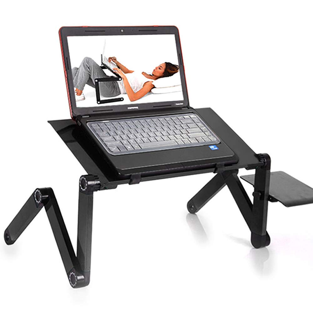 SOONEEDEAR Adjustable Laptop Desk, Folding Lap Desk for Bed, Portable Laptop Table with Large Cooling Fan & Mouse Pad