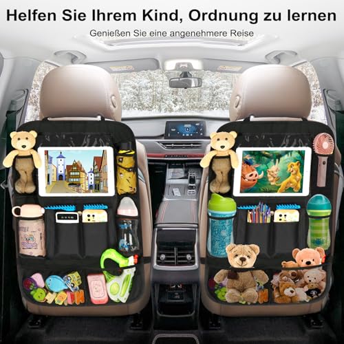 Ezilif Rückenlehnenschutz Auto Kinder Stärke-Upgrade, Autositz Organizer mit 10 Aufbewahrungsbeuteln, Auto Organizer Kinder Leicht Zu Reinigen, Wasserdichter für Rücksitz organizer (1 Stück)