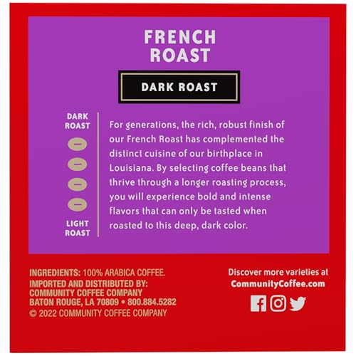 Image of Community Coffee French Roast 72 Count Coffee Pods, Extra Dark Roast, Compatible with Keurig 2.0 K-Cup Brewers, 12 Count (Pack of 6)