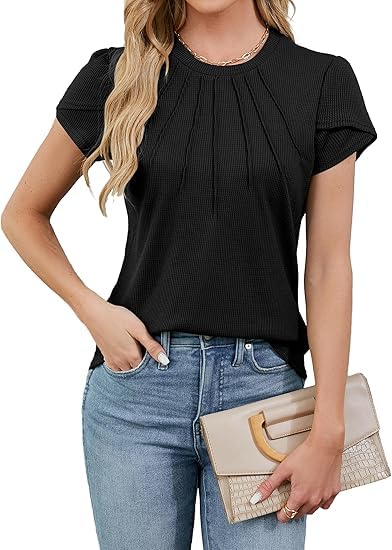 Image of Zilcon Woman Short Sleeve Shirt Round Neck Summer Casual Blouses Tops Woman Fashion,Tops for Women,Tops for Women