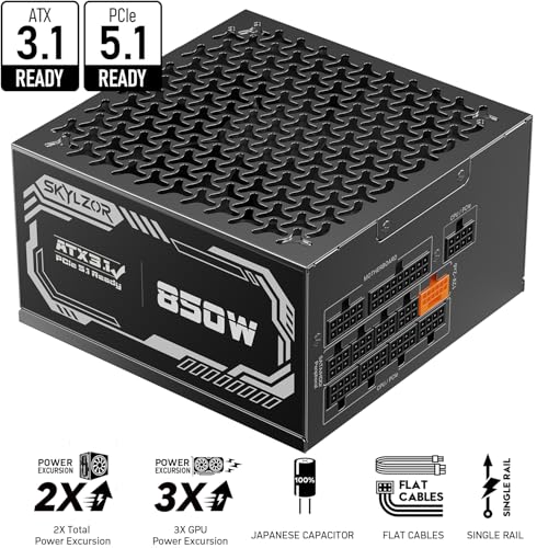 Image of 850W Fully Modular Power Supply, 80+ Gold Certified PSU | ATX 3.1 & PCIe 5.1 Ready | 12V-2x6 Connector | 140mm Low-Noise Fan | 105℃ Japanese Capacitors | Black PSU