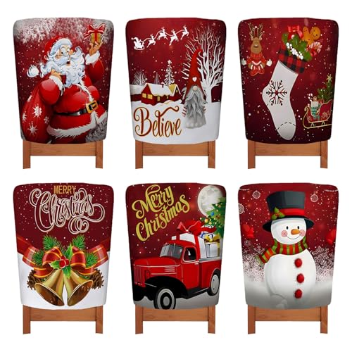 Treer Stuhlhussen Weihnachten 6er Set, Stretch Stuhlüberzug...