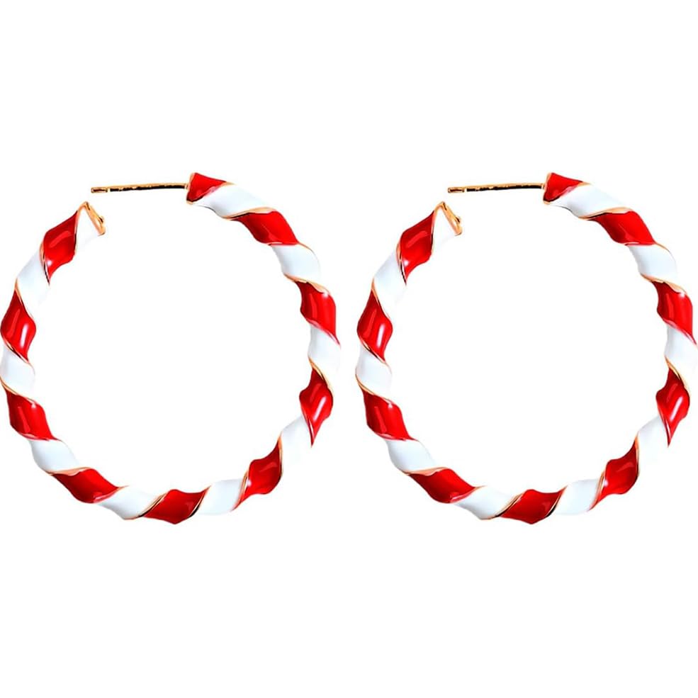 Christmas Earrings For Women Xmas Accessories Red White Green Drop Dangle Earrings for Holiday Christmas Jewelry Gift.(Candy Hoop)