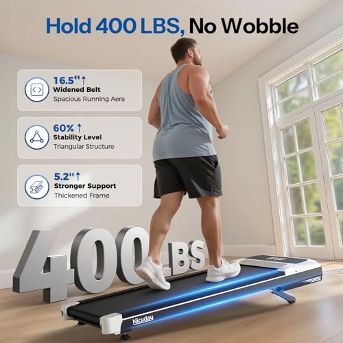 Image of Niceday Walking Pad Treadmill with 10% Auto Incline, 400lbs Capacity, Under Desk Treadmill for Home Office, 3HP Super Quiet, Magnetic Remote & Preset Goal, White