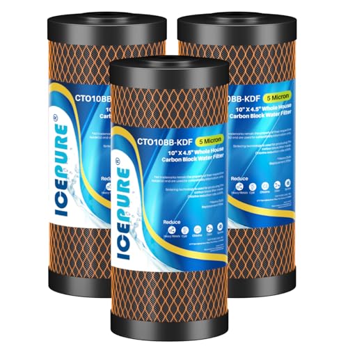 Image of ICEPURE 5 Micron 4.5 inch x 10 inch CTO10BB-KDF Whole House Water Filter Coconut Shell Activated Carbon and KDF Heavy Metal Removal Water Filter Replacement for Home, 3PACK