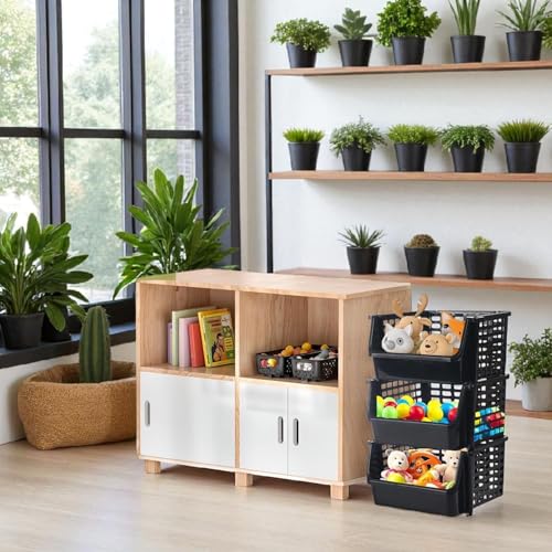 Image of ARTO Plastic Bathroom Organizer Rack - Stackable Storage Solution for Kitchen, Home, and Office | Versatile Basket Shelf for Vegetables, Fruits, and Stationery.