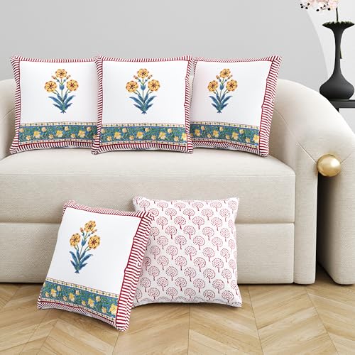 Image of BLOCKS OF INDIA Hand Block Printed Cotton Cushion Cover (16 x 16 inches) (Cushion 8)