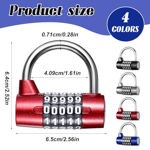 Image of 4 Pcs 5 Letter Combination Lock Heavy Duty Gym Locker 5 Digit Word Locker Keyless Resettable Metal Lock for College Gym Toolbox Hasp Cabinet (Number)