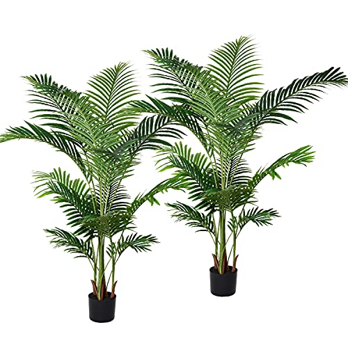 Lvydec 2 Pack Artificial Areca Palm Tree Decoration, 5.2ft Faux Palm Tree with 17 Palm Leaves Faux Tropical Plant in Pot for Indoor/Outdoor Home Decoration