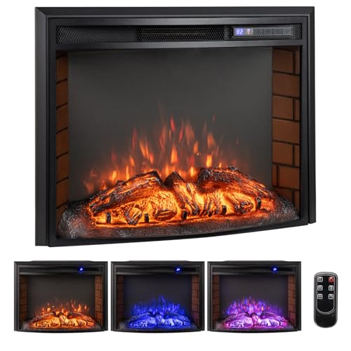 COSTWAY Elektrokamin mit Heizung 1500W, Wandkamin elektrisch mit Fernbedienung, Überhitzungsschutz, 5H Timer, einstellbare 3D-Flammeneffekt und Helligkeit, 5000BTU Einbaukamin 69,5 x 21 x 53 cm