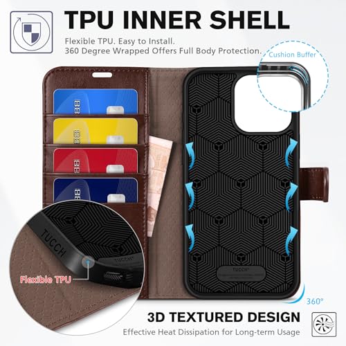 Etui iPhone 16 Pro Max TUCCH housse portefeuille en cuir synthétique brun chocolat - 5