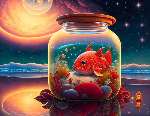 Poster poisson rouge SERENDIPITP toile anti-reflet pour mur vide 58x90