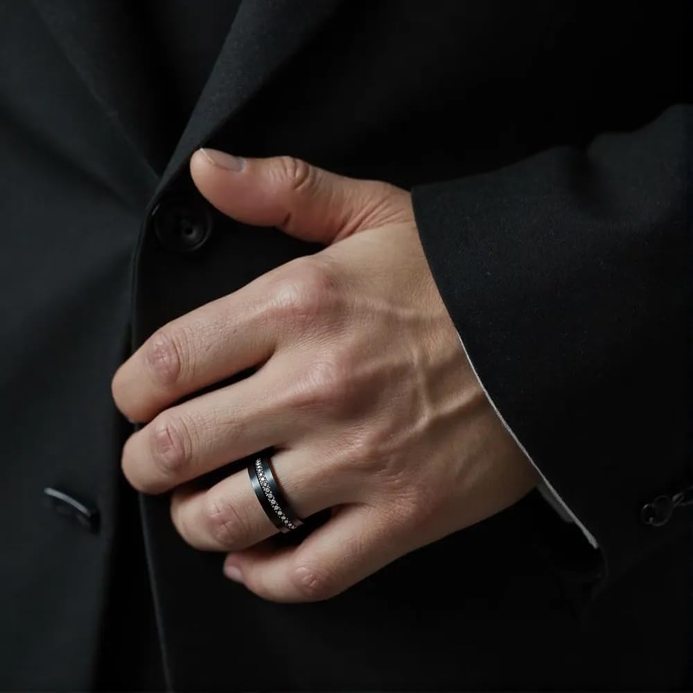 8mm Tungsten Rings for Men Wedding Bands Cubic Zirconia Promise Engagement Pinky Ring Comfort Fit Size 8-14 - Image 4