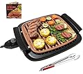 Nonstick Electric Indoor Smokeless Grill - Portable BBQ Grills with Recipes, Fast Heating, Adjustable Thermostat, Easy to Clean, 21" X 11" Tabletop Square Grill with Oil Drip Pan, Black