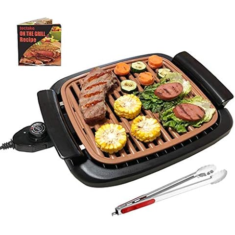 Nonstick Electric Indoor Smokeless Grill - Portable BBQ Grills with Recipes, Fast Heating, Adjustable Thermostat, Easy to Clean, 21" X 11" Tabletop Square Grill with Oil Drip Pan, Black Cover