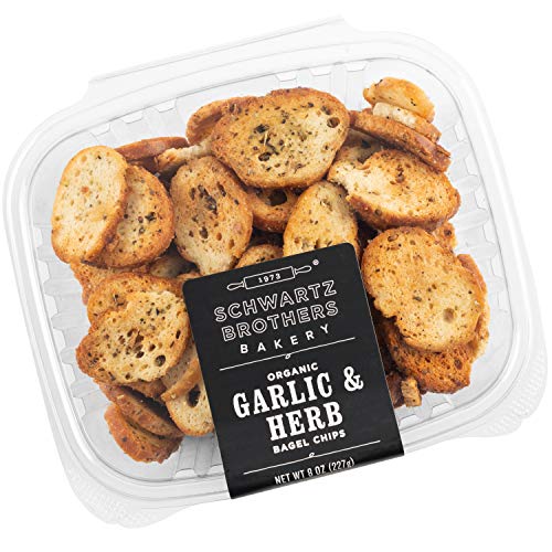 Schwartz Brothers Bakery, Bagel Chips, Garlic & Herb, Organic, Kosher, Artisanal, Vegan. Freshly baked 8oz container (Pack of 3)