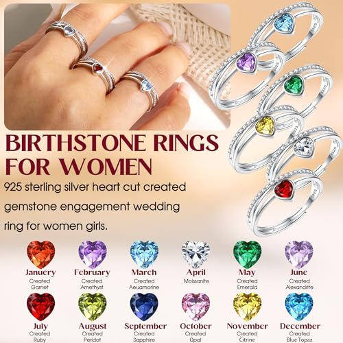 JeweBella Anillo Plata de Ley 925 Mujer Ajustable Anillos Corazón Piedras Cumpleaños Circonita Cúbica Anillos de Compromiso Pedida Promesa Anillos Mujer de Aniversario Amistad - imagen 5