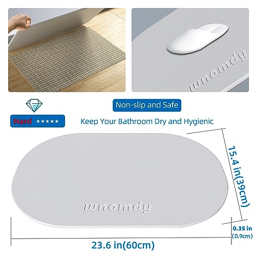 Image of Bath Stone Mats Diatomaceous Earth Bath Mat Fast Water Drying Super Absorbent Diatomite Mat with Non-Slip for Bathroom Shower,Kitchen Absorbent Pad,15.35x23.62inch,Light Grey,Oval,Hard 1-Pack