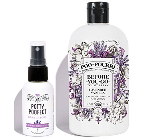 Poo-Pourri Lavender Vanilla 16 Ounce Refill Bottle and Lavender Lemongrass 2 Ounce Before You Go Toilet Spray