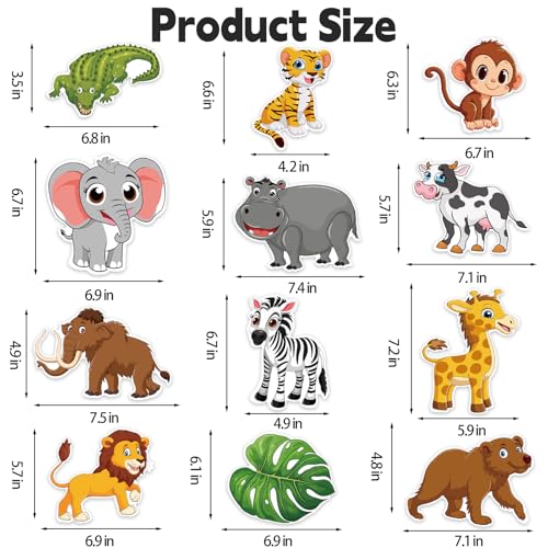 Image of 48Pcs Jungle Animal Cutouts Classroom Decor, Cute Safari Animals Cutouts Safari Party Decorations Animals Cardboard Paper Cutout for Theme Baby Shower Birthday Party Decor