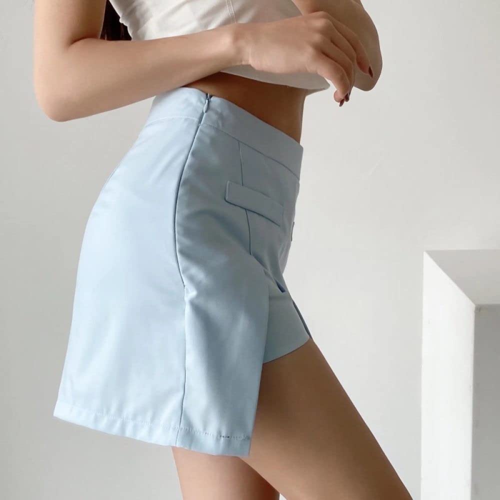 Röcke Für Damen,Damen-Minirock Blau High Waist Schlitz Hüften Wickelrock Einfarbiger Reißverschluss A-Linie Lagenrock Mit Hose Lässiger Kurzer Rock Für Mädchen Damen,M
