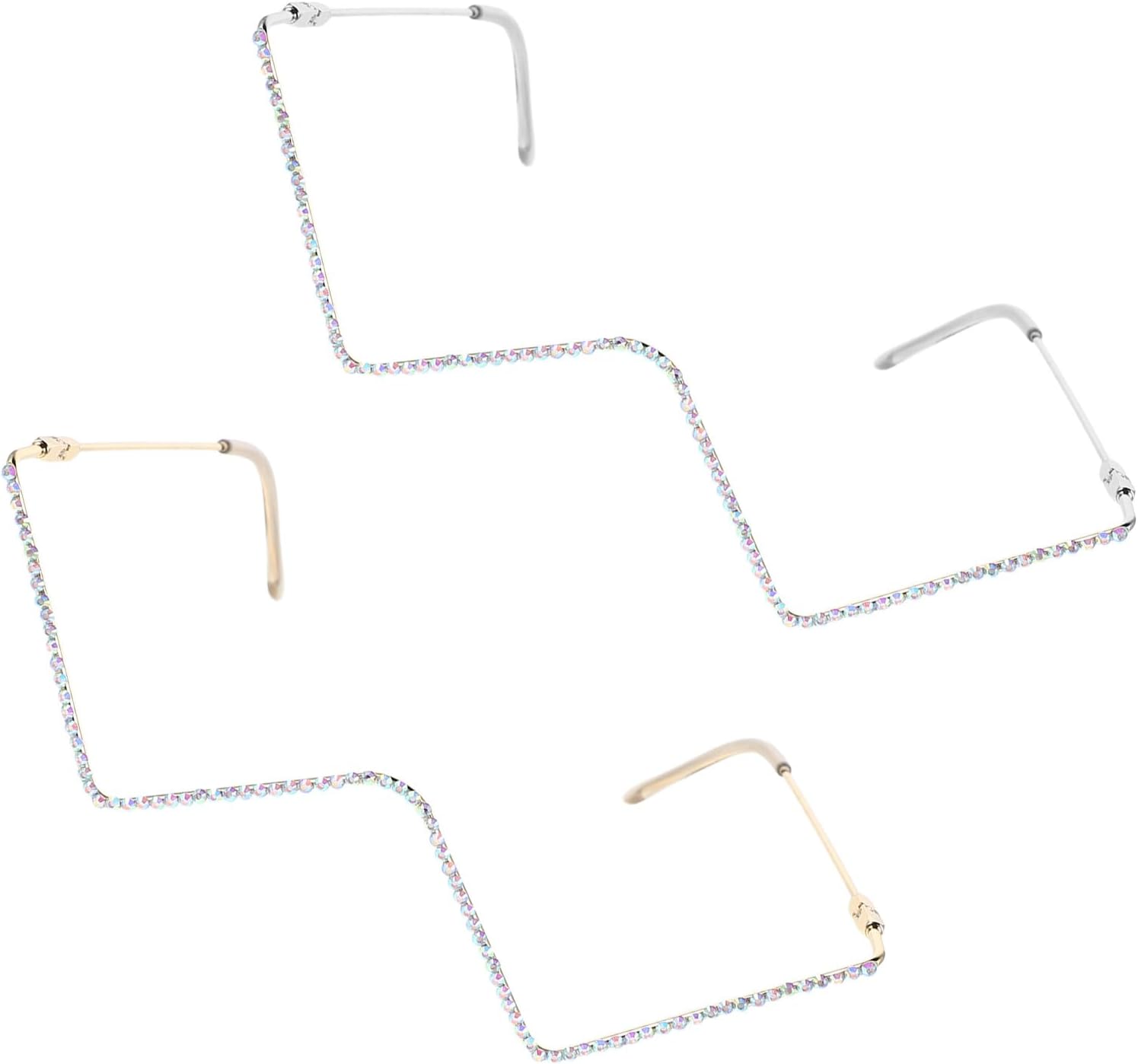 2pcs V-shaped Metal Eyeglasses Frames without Lenses, Geometric Gold and Silver Triangular Pattern, Trendy Outdoor Eyewear for Summer Parties and Social Events