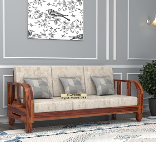 Image of Sheesham Wood Sofa Set Wooden Sofa Set Furniture, Modern Sofa Set, Unqiue Comfort Sofa Set, 5 Seater Sofa Set with Cushions, Without Pillow, (Sofa Set 3+1+1) Honey Finish