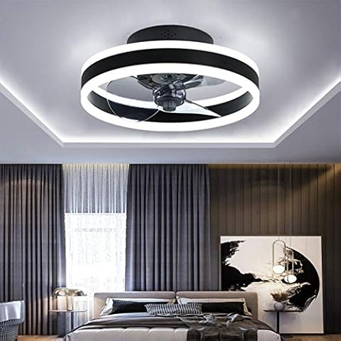 Led Ceiling Fans with Lights Reversible Remote, 6 Speeds Modern Bedroom Fan Ceiling Light Quiet Φ40cm Dimmable Small Ceiling Fan Light for Living Room,Black Cover