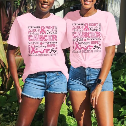 Breast Cancer Shirts for Women Breast Cancer Awareness Shirt Faith Over Fear Graphic Tees Pink Ribbons Short Sleeve Top — view 3