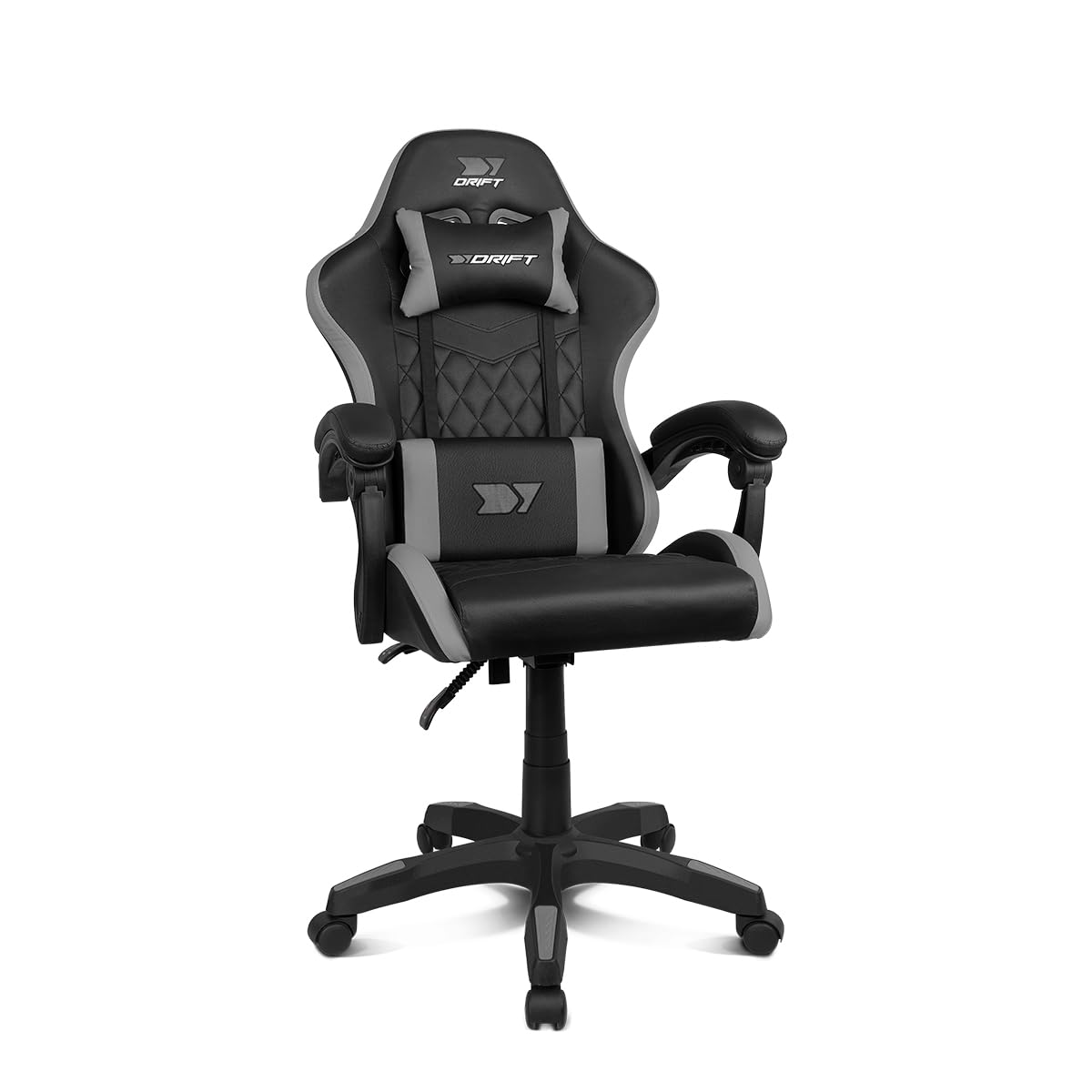 Drift Gaming DR35 - Professional Chair, Leatherette, Padded Armrests, Piston Class 3, Reinforced Nylon Base, Tilting Seat, Adjustable Height, Lumbar/Cervical Cushion, Black/Grey.