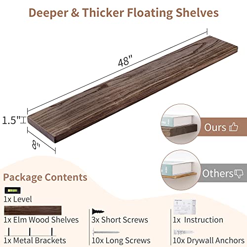 Image of Axeman Floating Shelves for Wall, 48in Reclaimed Elm Wood Shelves, Walnut