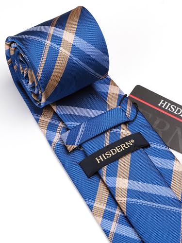 Image of HISDERN Ties for Men Formal Business Plaid Checked Mens Ties and Pocket Square Set Classic Wedding Necktie Handkerchief
