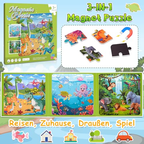 Spielzeug ab 3-4-5-6-7 Jahre Jungen Mädchen, Reisespiele Kinder ab 4 5 6 Dinosaurier Geschenk Junge 4-8 Jahre Geschenkideen Magnet Spiel Puzzle 3-6 Jahre Lernspiele Beschäftigung im Flugzeug Kleinkind