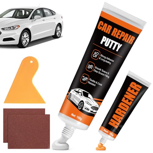 Miioto Masilla Carrocero, 100g Masilla de Carrocero Coche y 10g Endurecedor, Masilla para Coche, Reparador Plasticos Coche para Reparar Automóviles & Barcos Arañazos Rellenar Agujeros y Grietas
