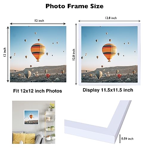 Image of JCJMY 12x12 inch Picture Frame, Horizontal and Vertical Formats for Wall Hanging, 12 x 12 Wall Gallery Poster Photo Frame with Shatter Resistant Plexiglass, White