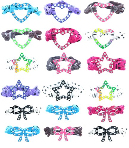 18 Pcs Bracelets Pony Holders Hair Ties with Rhinestone Charm and Stretch Cord - Great Party Favors (Polka Dot)