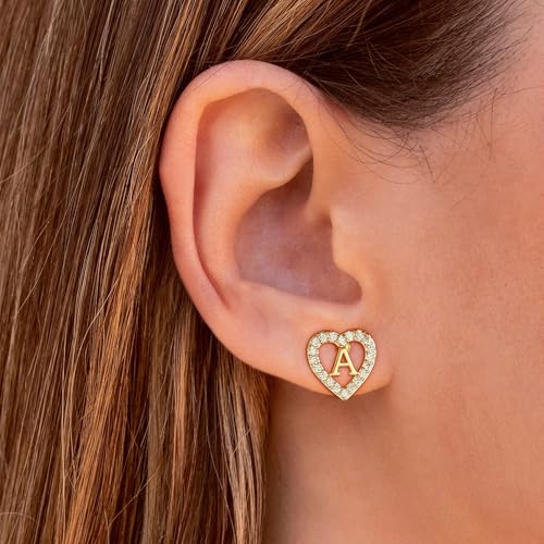 Heart Initial Earrings for Girls Women Teen Girls Gifts - Dainty 18K Really Gold Plated Initital Letter Earrings CZ Earring Birthday Gifts for Girl Women Age 5-164