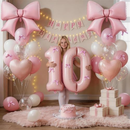 Image of 10th Birthday Decorations for Girls,Pink Bow Balloons for Party Decorations