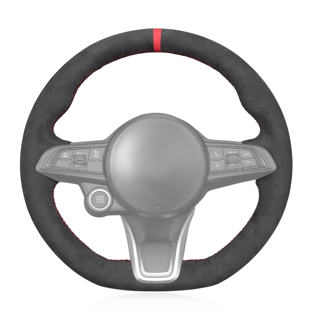MEWANT Funda de Volante a Medida para Coser Alfa Romeo Giulia | volante de coche cosida a mano/Alfa Romeo Giulia 2020-22/Stelvio 2020-22/Tonale 2022 (no apta/la versión Quadrifoglio)