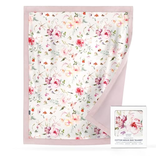 Image of GRSSDER Cotton Muslin Quilt Blanket - Silky Soft and Breathable Baby Blanket Quilt, Oversized Muslin Blankets for Newborns, Toddlers & Kids, 6 Layers Reversible Design for All Seasons, 40" x 50"