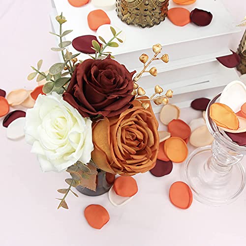 Rinlong 400Pcs Silk Rose Petals Burnt Orange Fall Wedding Decor Fall Flowers Artificial Rose Petals Flower Petals Peddles Rose Petals For Wedding Flower Girl Petals Cake Decoration #TOP5