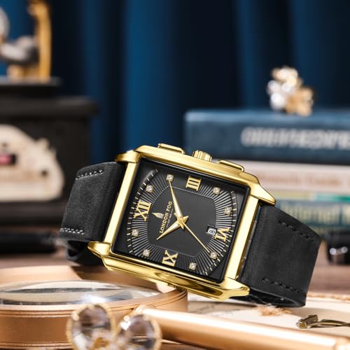 Image of London Fog Mayfair Collection Analog Watch for Men with Square Dial, Crystal Hour Accents, Date Display, Quartz Movement and Leather Strap - LFM10004