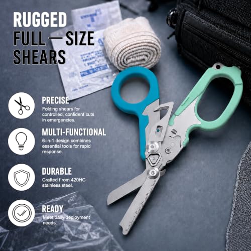 Image of 6in1 trauma shears - emergency responders, outdoor emergencies scissor, medical staff, and outdoor camping scissors, ttrauma scissors (Double Blue)