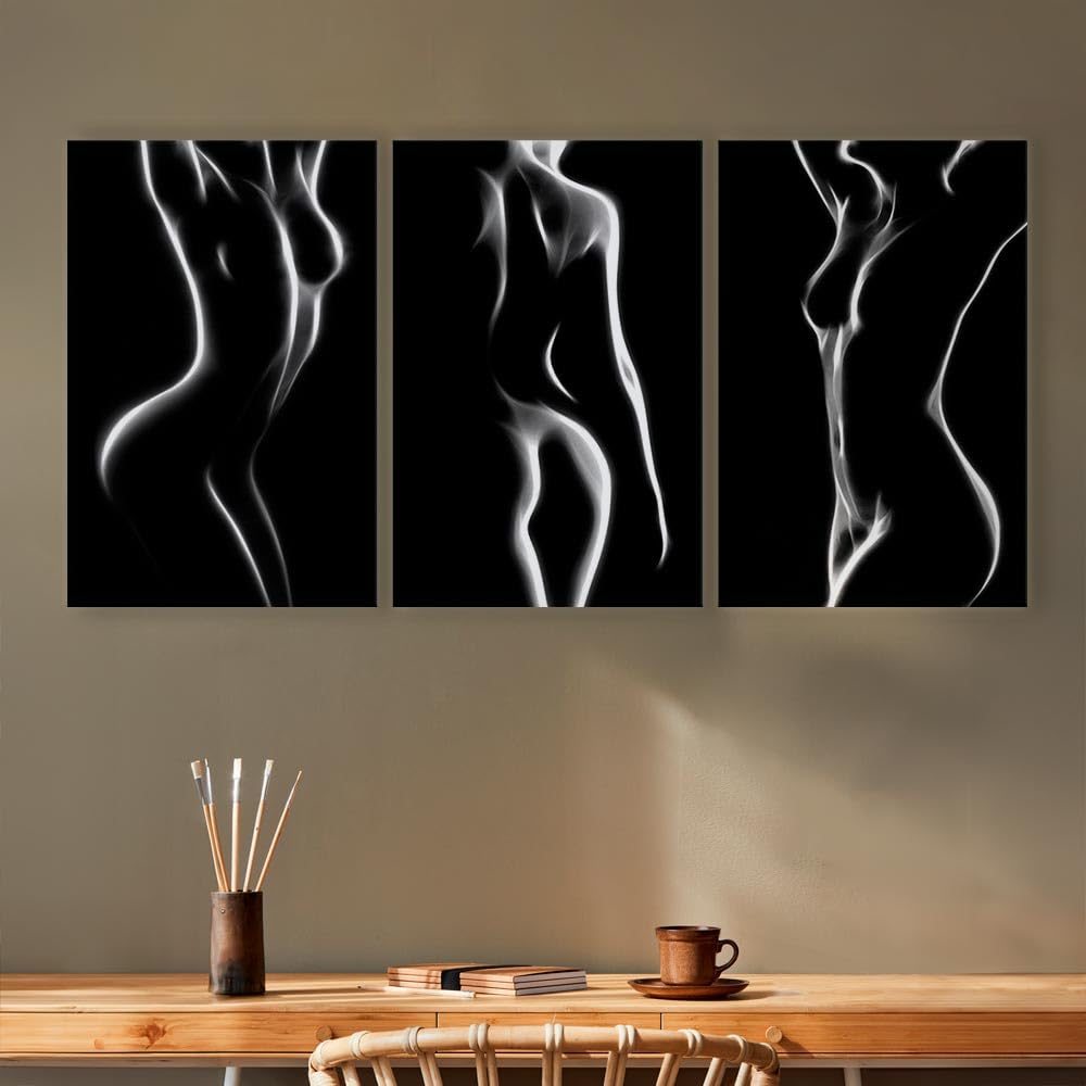 B&D XXL - Leinwandbild Set Frau Schwarz weiß, 180x90 cm, 3-teilig, modern