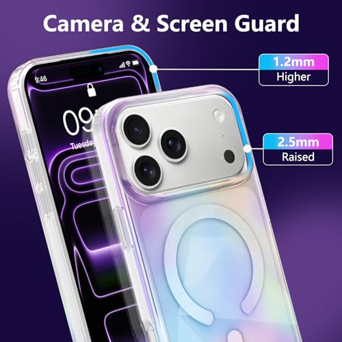 Image of Magnetic Case for iPhone 17 Pro Max [Compatible with Magsafe] [Anti-Yellowing] [1 Screen Protector] Shockproof Slim Iridescent Sparkly Case for iPhone 17 Pro Max 6.9 inch 2025, Purple
